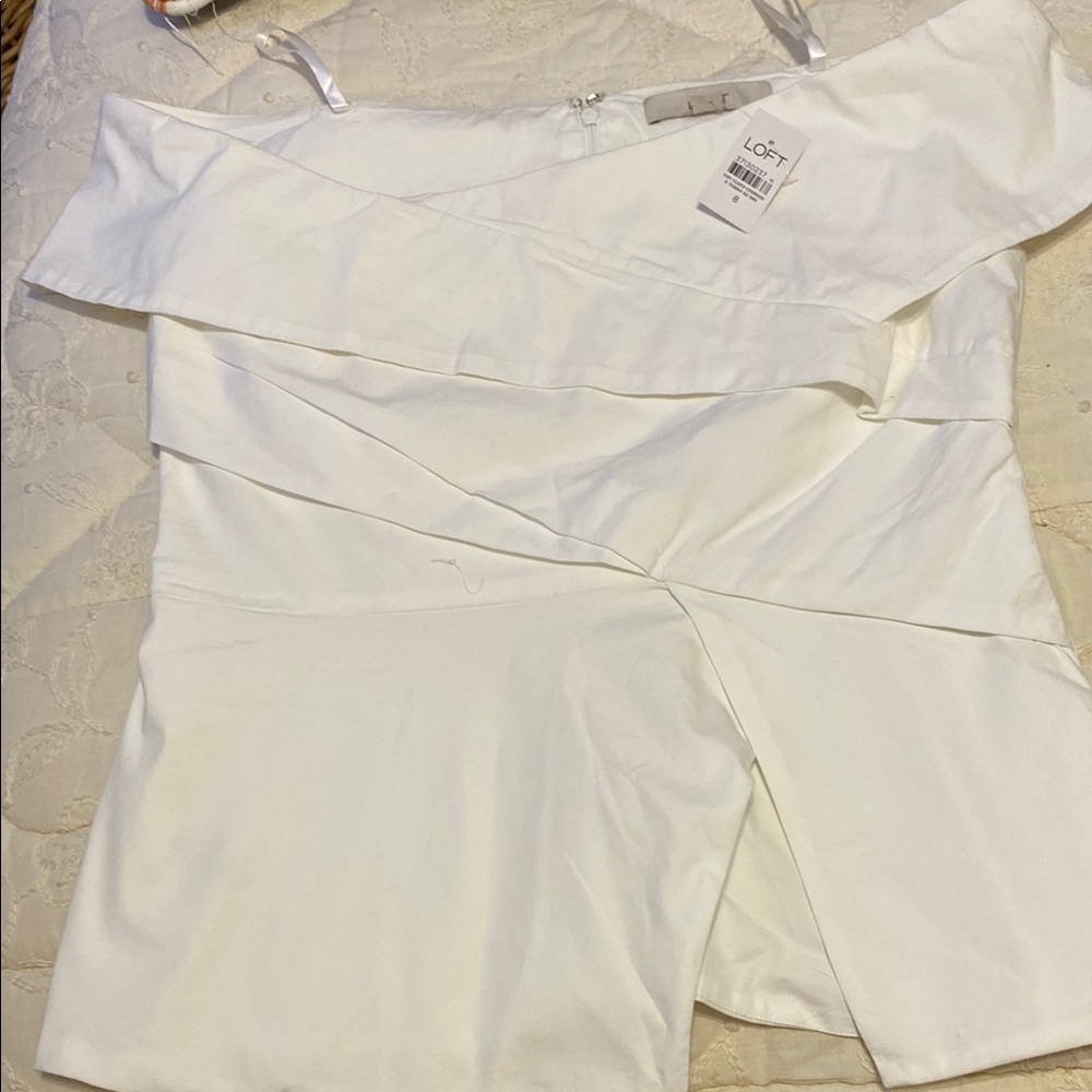 Loft White Off-Shoulder Dress, zips in the back